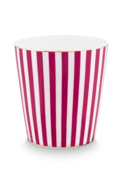 Pip Studio Porzellan Sets|Teetassen|Royal Stripes Tasse & Teebeutelablage Dunkel Rosa