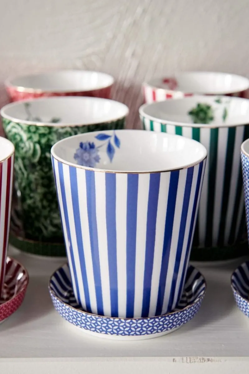 Pip Studio Porzellan Sets|Teetassen|Royal Stripes Tasse & Teebeutelablage Blau