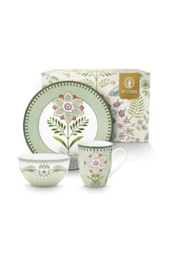 Pip Studio Porzellan Sets|Set/3 Frühstück Set Lily&Lotus Hell Grün