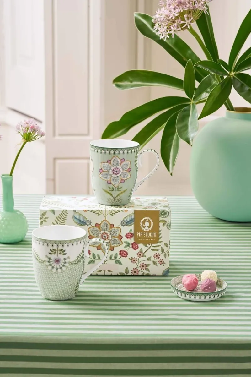 Pip Studio Porzellan Sets|Teetassen|Set/2 Tassen Gross Lily&Lotus Hell Grün