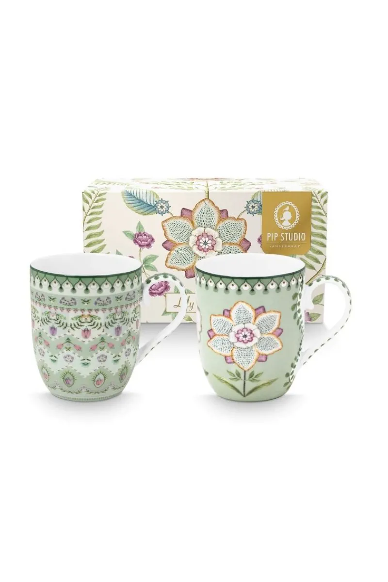 Pip Studio Porzellan Sets|Kaffeetassen|Set/2 Tassen Klein Lily&Lotus Hell Grün