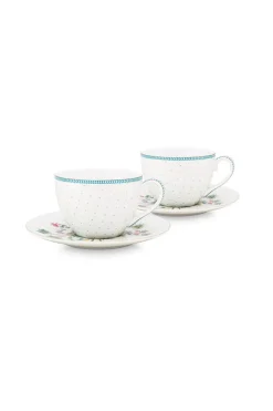 Pip Studio Porzellan Sets|Cappuccino Tasse|Set/2 Tassen & Untertassen Jolie Punkte Gold Blau