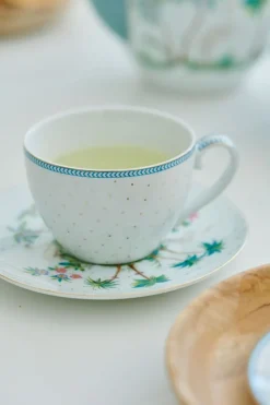 Pip Studio Porzellan Sets|Cappuccino Tasse|Set/2 Tassen & Untertassen Jolie Punkte Gold Blau