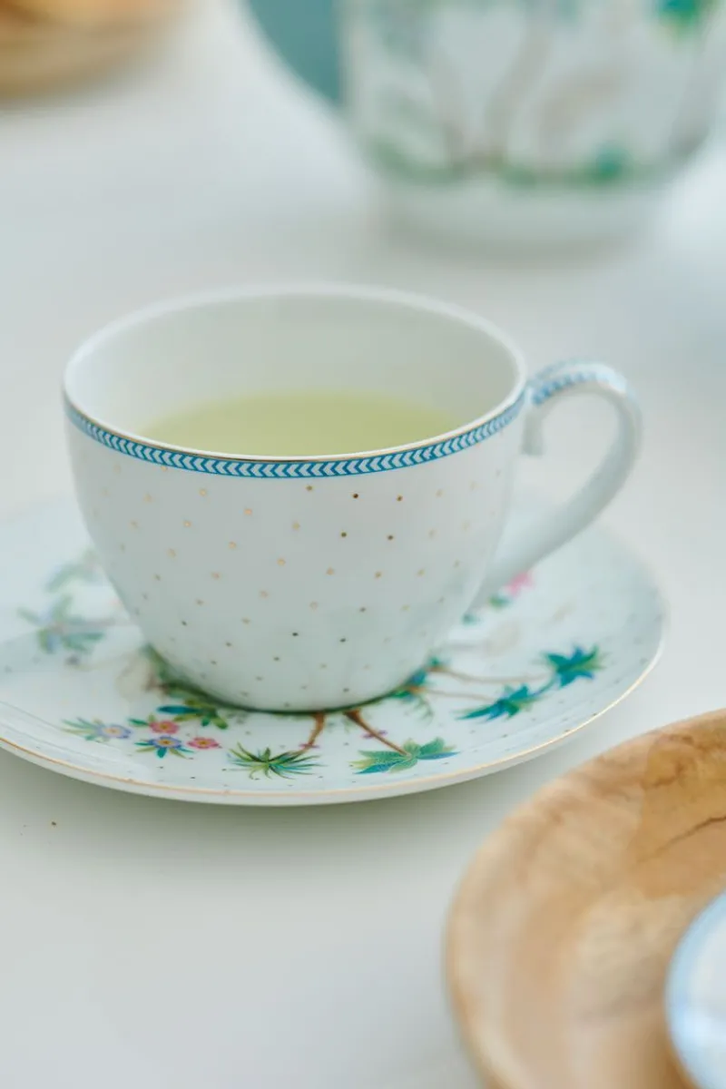 Pip Studio Porzellan Sets|Cappuccino Tasse|Set/2 Tassen & Untertassen Jolie Punkte Gold Blau