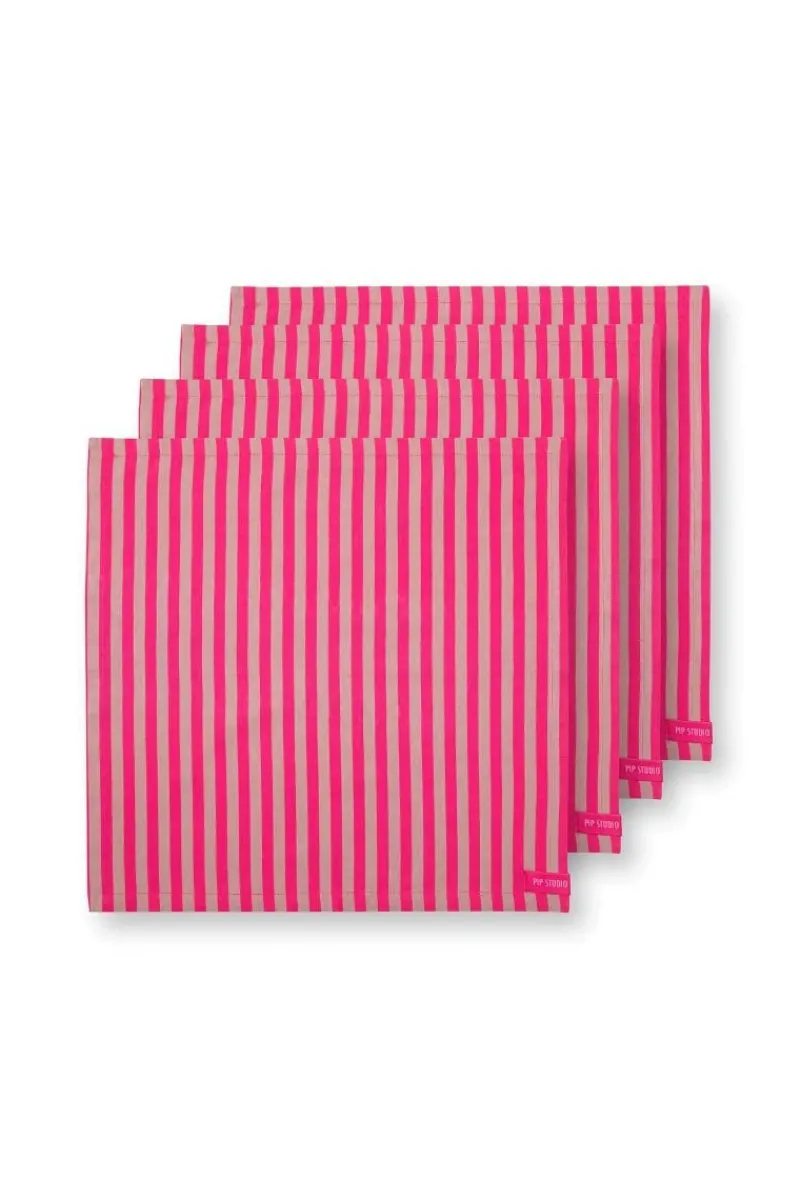 Pip Studio Servietten|Stripes Set/4 Servietten Rosa