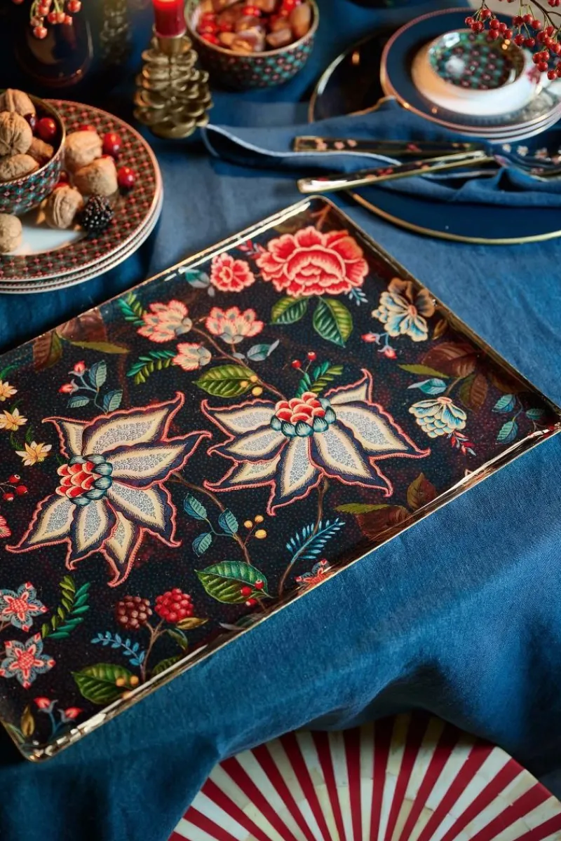 Pip Studio Schalen Und Tabletts|Tablett Metall Gross Berry Blues Dunkel Blau