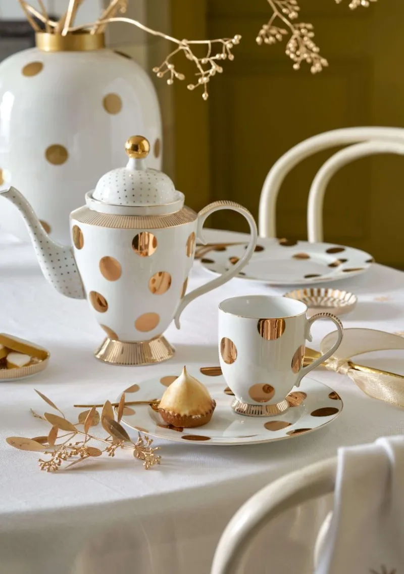 Pip Studio Weihnachten|Teetassen|Tasse Gross Dot Delight Weiss-Gold