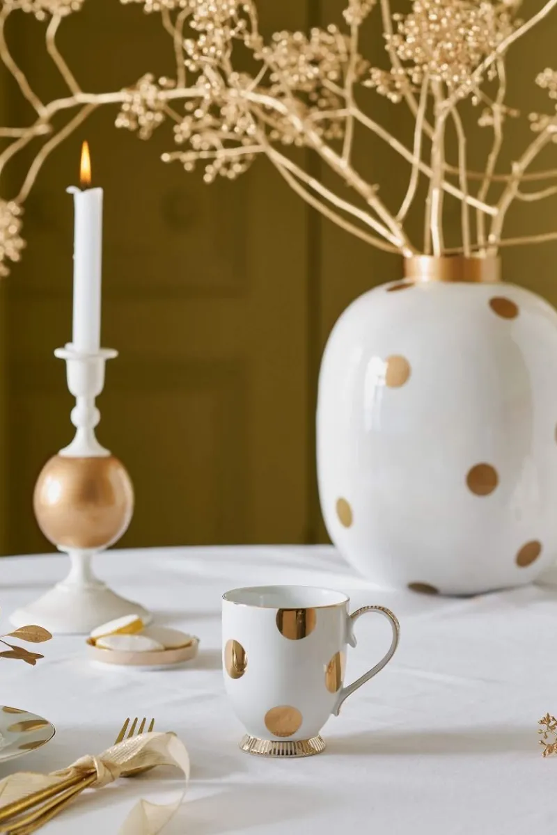 Pip Studio Weihnachten|Teetassen|Tasse Gross Dot Delight Weiss-Gold