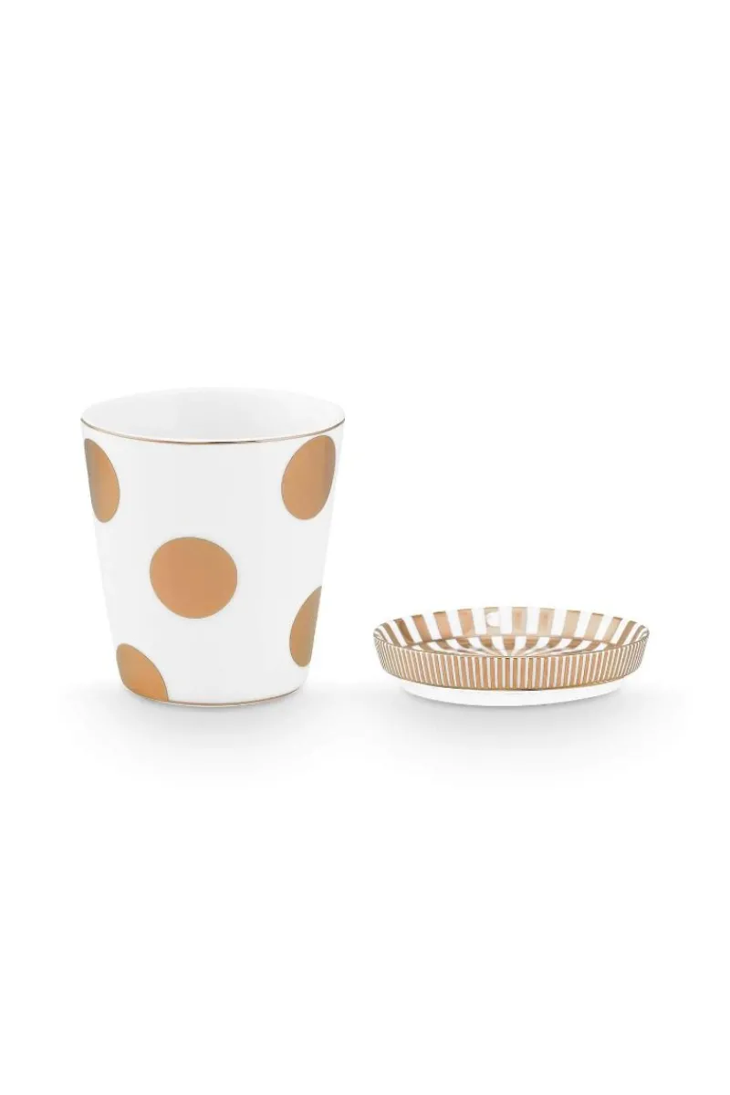 Pip Studio Weihnachten|Porzellan Sets|Tasse Klein Dot Delight & Teebeutelablage Weiss-Gold