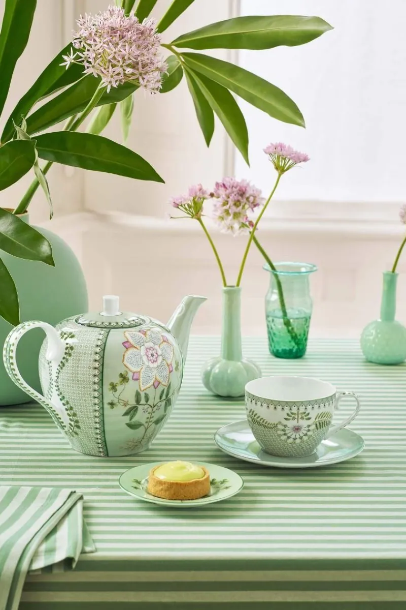Pip Studio Cappuccino Tasse|Tasse & Untertasse|Tasse & Untertasse Lily&Lotus Fliesen Hell Grün