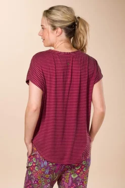 Pip Studio Tops|Tops Mit Langen Ärmeln|Tatum Top Kurze Ärmeln Little Sumo Stripe Rot Rosa