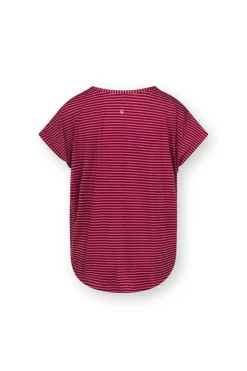 Pip Studio Tops|Tops Mit Langen Ärmeln|Tatum Top Kurze Ärmeln Little Sumo Stripe Rot Rosa