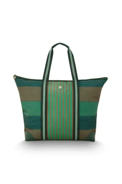 Pip Studio Taschen|Wochenendtaschen|Tilda Tragetasche Gross Streifen Grün