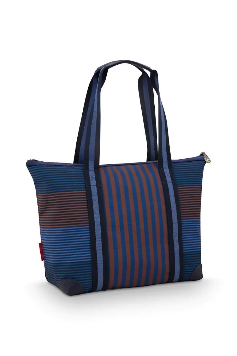 Pip Studio Taschen|Shoppers|Tilda Tragetasche Mittel Streifen Blau