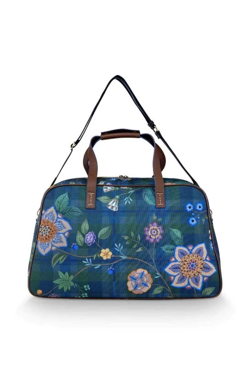 Pip Studio Taschen|Wochenendtaschen|Tovy Reisetaschen Mittelgross Flores Felices Dunkel Blau