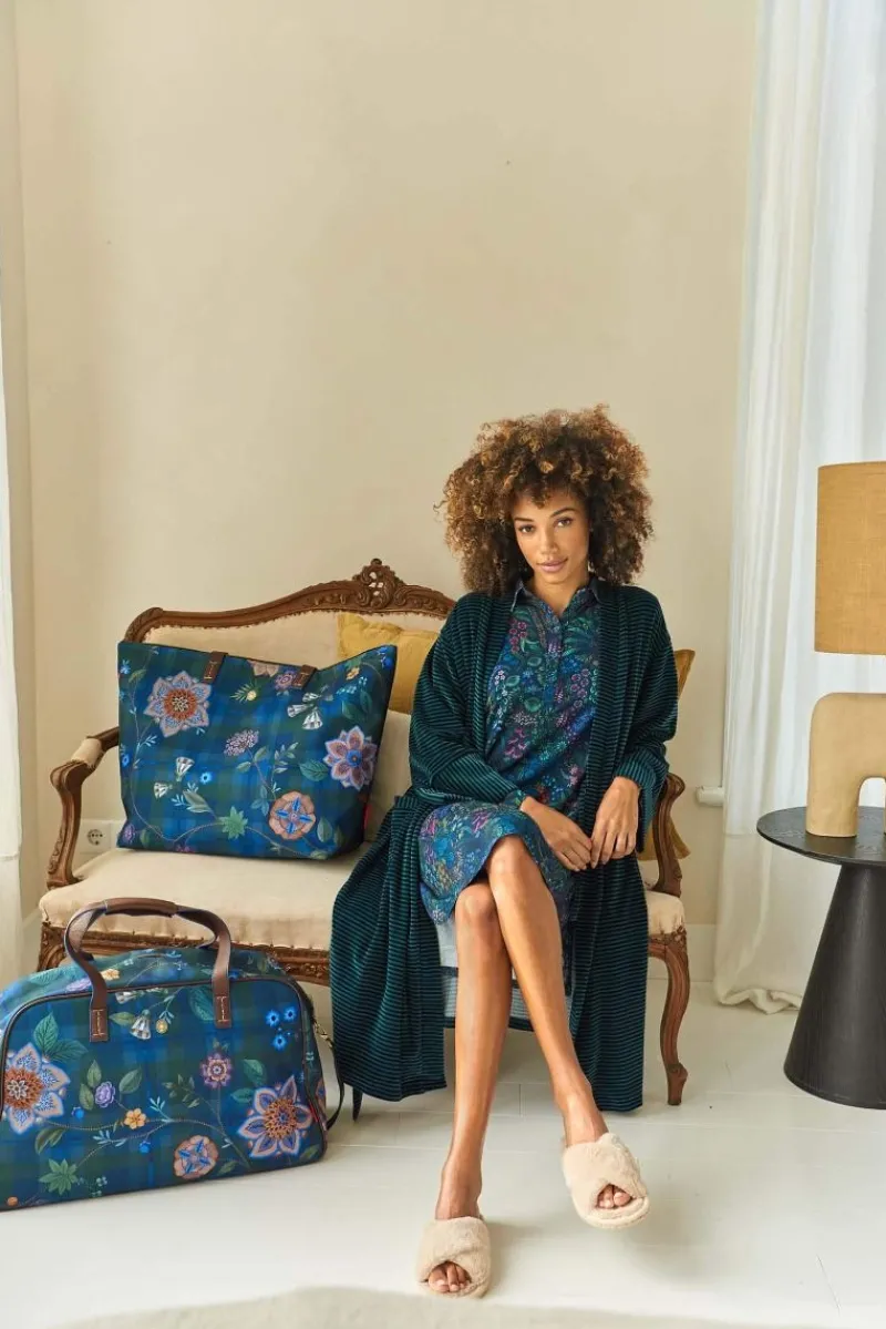 Pip Studio Taschen|Wochenendtaschen|Tovy Reisetaschen Mittelgross Flores Felices Dunkel Blau
