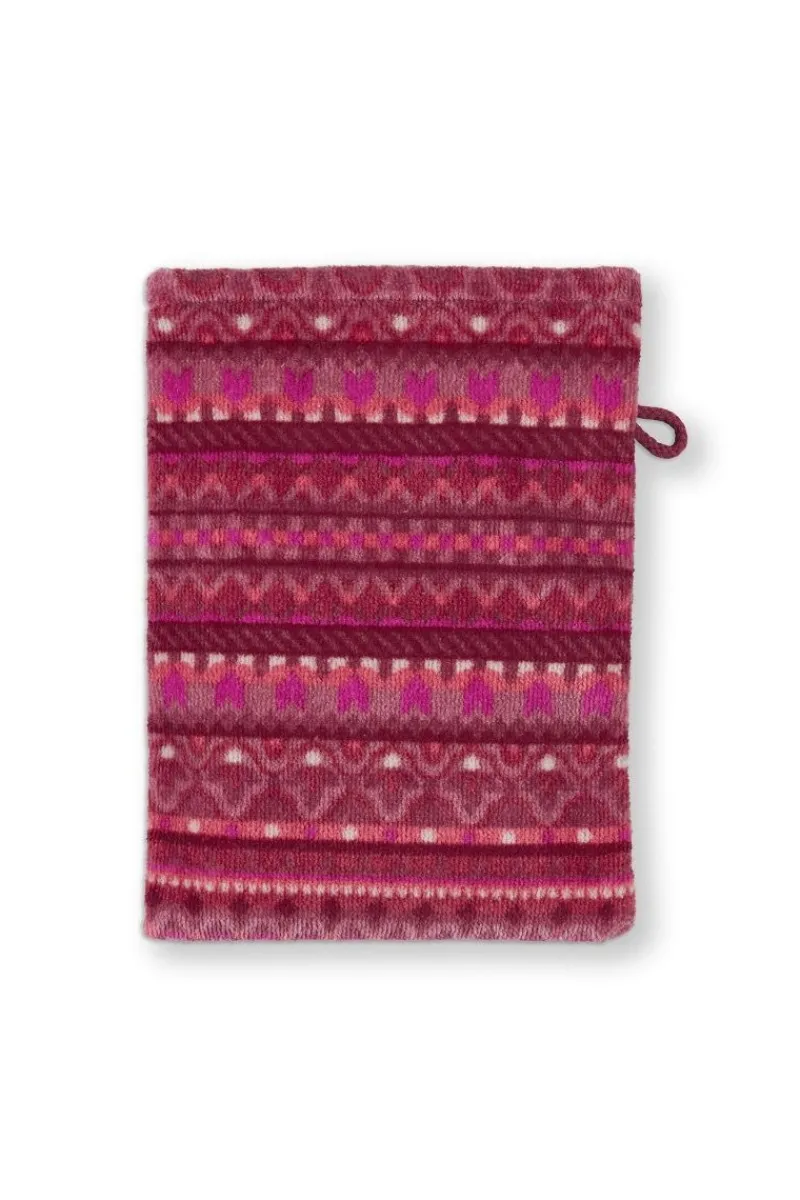 Pip Studio Waschlappen|Waschlappen Set/3 Geometric Print Dunkel 16x22cm Rosa
