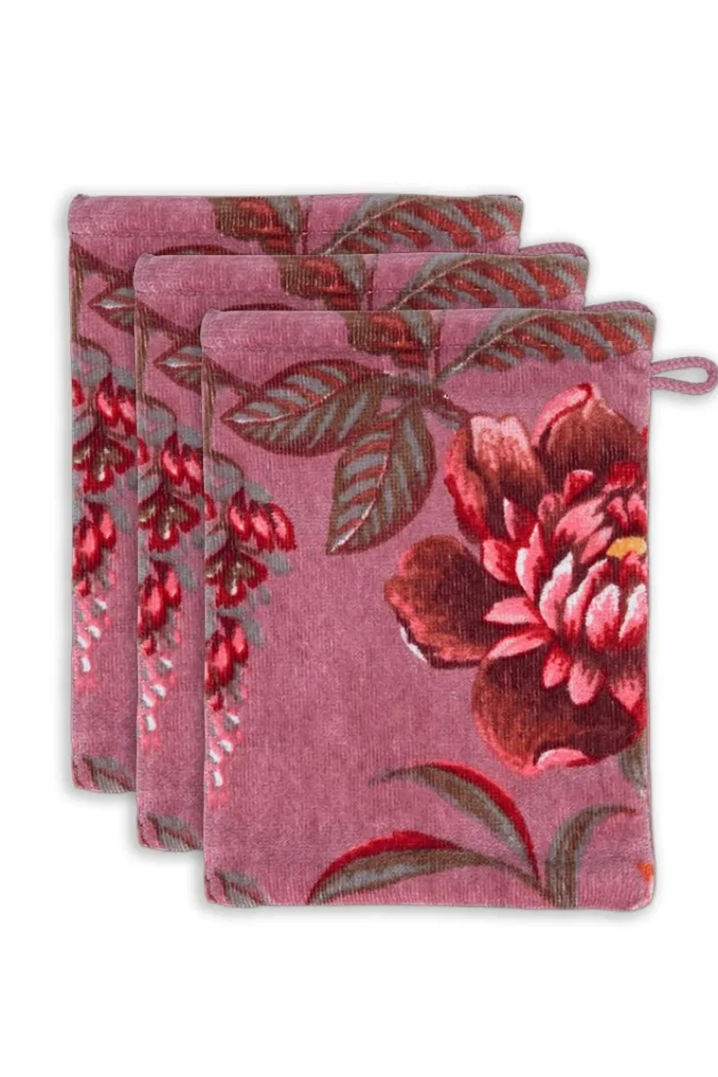 Pip Studio Waschlappen|Waschlappen Set/3 Secret Garden Mauve 16x22cm Violett